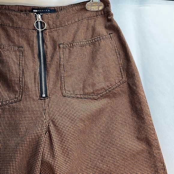 Retro Minimalist Houndstooth Pants 4 Edgy Rust Black Alt Trouser ASOS Zip Mod - Picture 11 of 16